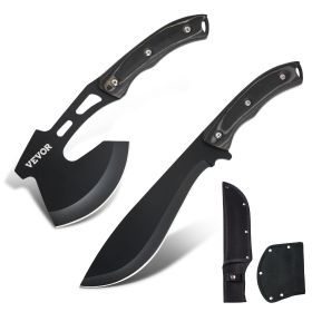 VEVOR Hunting Knife and Hatchet Axe Combo Set with Sheath, Fixed Blade Tactical Knife and Camping Axe