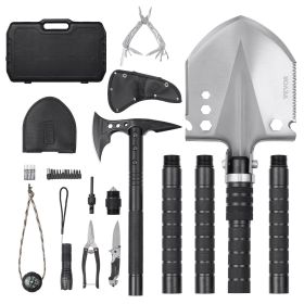 VEVOR Survival Shovel Survival Axe, 28-in-1 Camping Folding Shovels with Hatchet, Stainless Steel Tactical Shovel Hatchet Combo